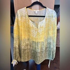 Coldwater Creek Yellow and Green Long Sleeve Blouse